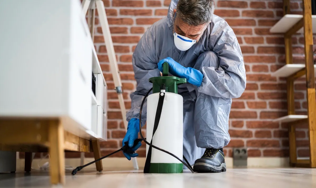 Crystal Creek technician preparing a sprayer for an interior treatment